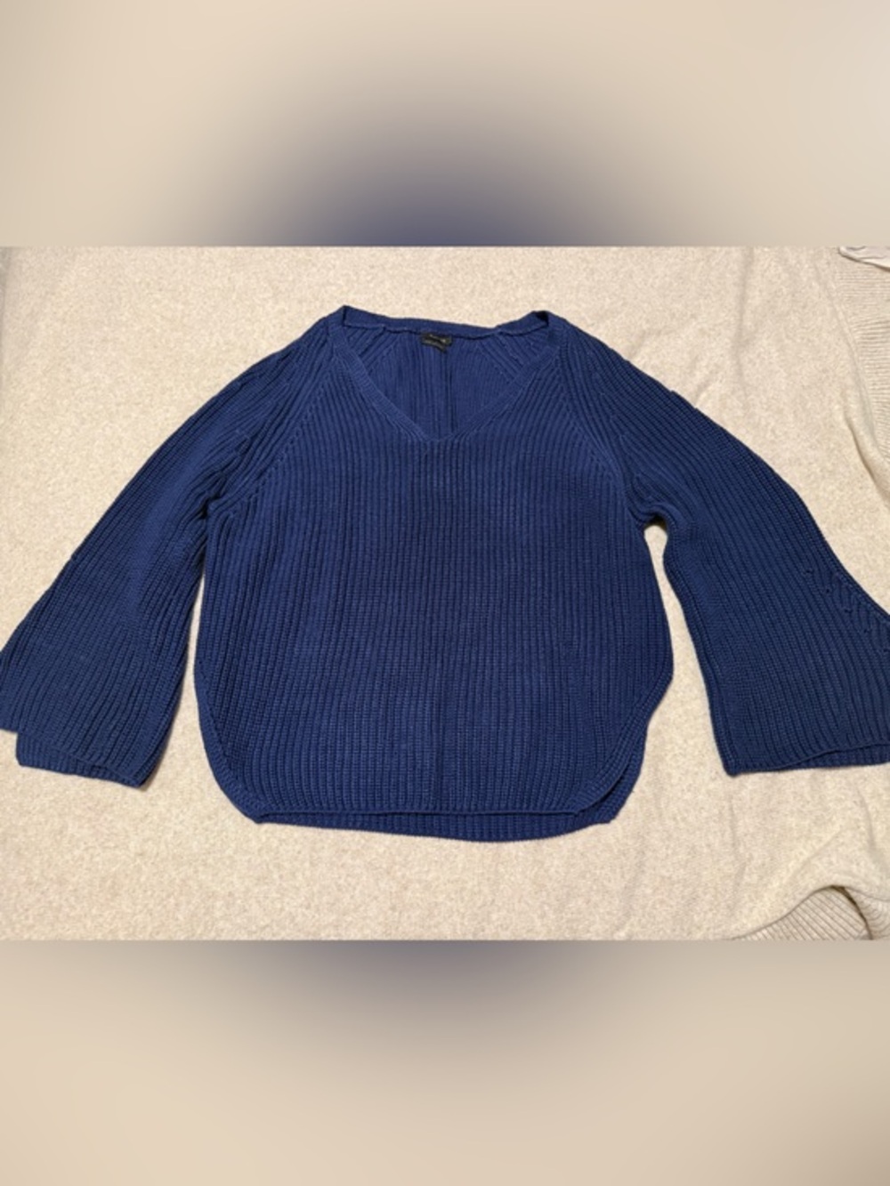 Massimo Dutti Navy Ribbed Crew Neck Sweater